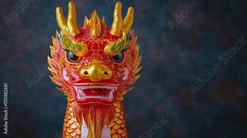 Vibrant Red Gold Chinese Dragon Mask Festive Decoration Asian Culture photo