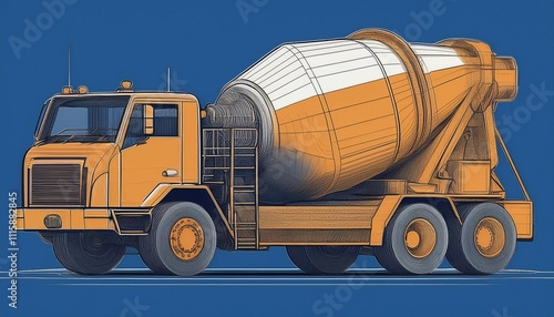 minimalist eagle concrete mixer american bald eagle construction vehicle industrial design blueprint side top front views photo