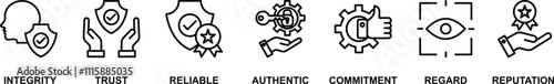Credibility banner web icon vector illustration concept with icon of integrity, trust, reliable, authentic, commitment, regard, and reputation