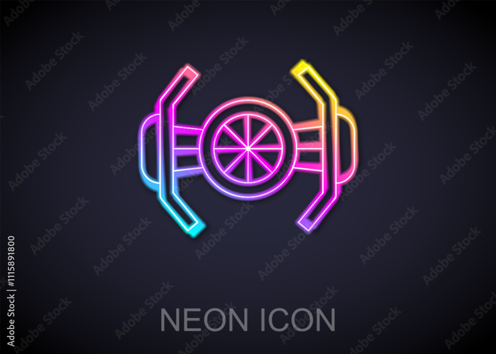 Glowing neon line Cosmic ship icon isolated on black background. Vector Glowing neon line Cosmic ship icon isolated on black background. Vector