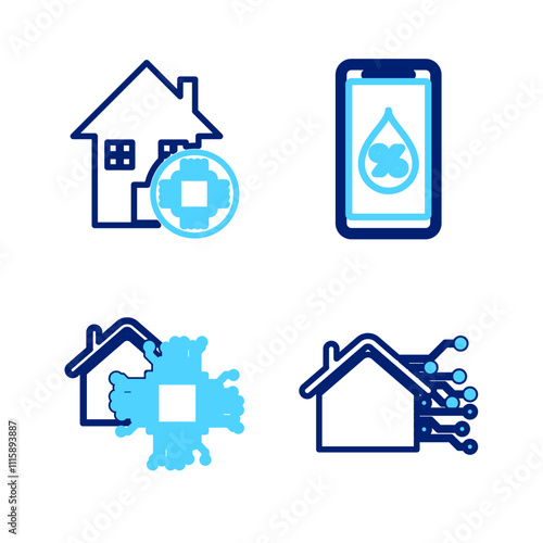 Set line Smart home, Humidity for smart and icon. Vector