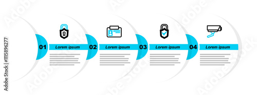 Set line Security camera, Lock and check mark, Identification badge and icon. Vector