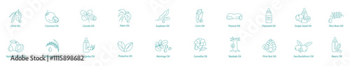 Ultimate Natural Oils Collection Vector Icon Set: Olive, Coconut, Canola, Palm, Soybean, Corn, Peanut, Flaxseed, Grape Seed, Rice Bran, Apricot Kernel, Wheat Germ, Jujuba, Pistachio, Moringa, Camellia