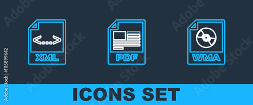 Wallpaper Mural Set line WMA file document, XML and PDF icon. Vector Torontodigital.ca