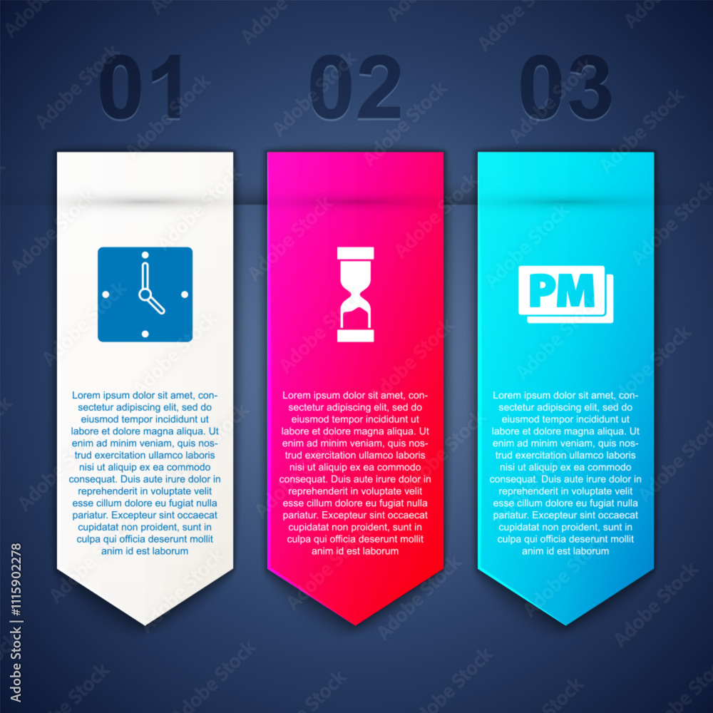 Set Clock, Old hourglass and PM. Business infographic template. Vector Set Clock, Old hourglass and PM. Business infographic template. Vector