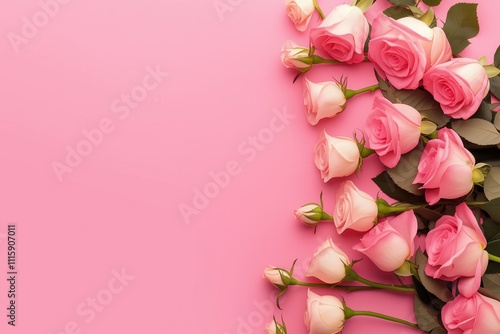 Pink Roses Border on Pink Background 