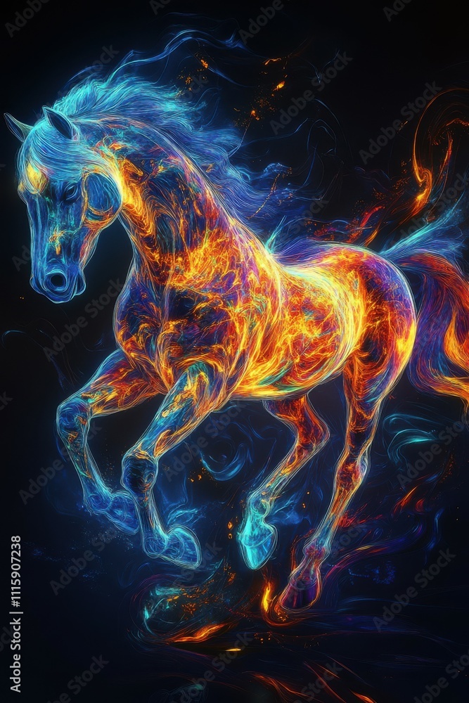 Fototapeta premium Dynamic Abstract Stallion in Motion with Vibrant Colors