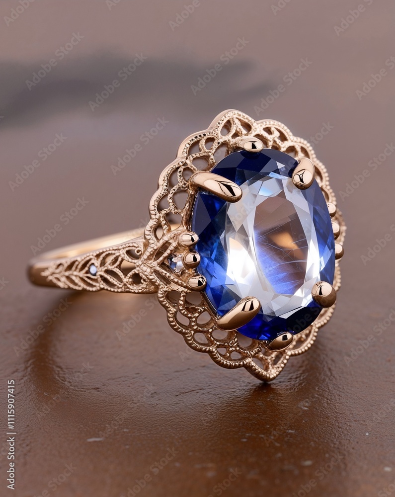 Moonstone and sapphire halo ring with intricate lace like detailing on shoulders Moonstone and sapphire halo ring with intricate lace like detailing on shoulders
