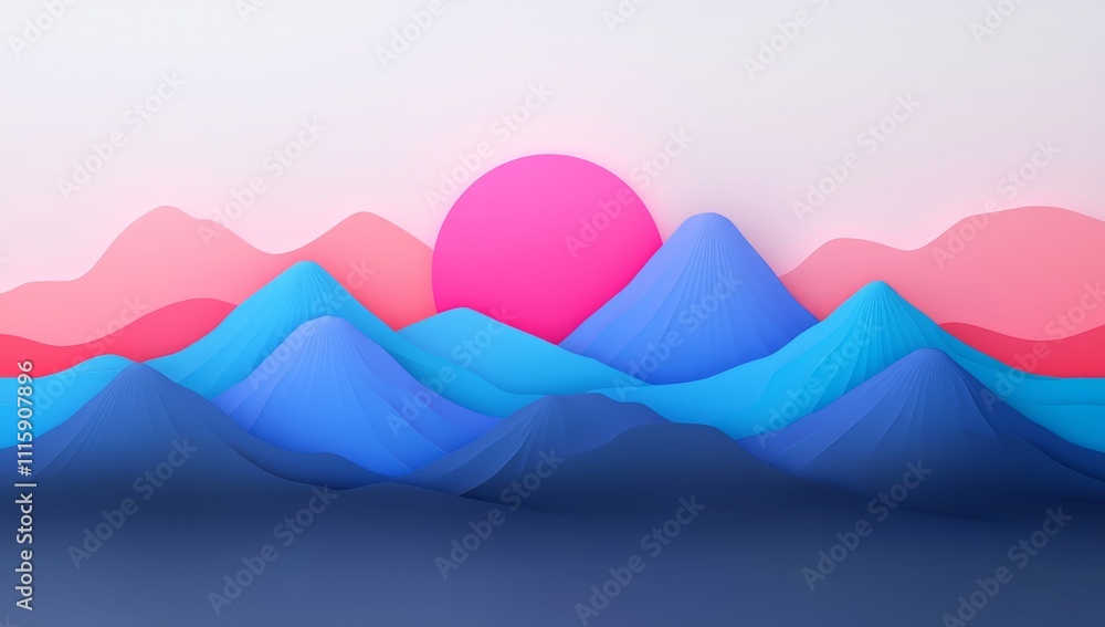 A fantastical scene with bright pink mountains beneath a vividly hued sky. A fantastical scene with bright pink mountains beneath a vividly hued sky.