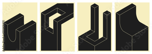 Set of isometric vector elements, architectural shapes and monoliths for covers, posters, cards, flyers or branding.