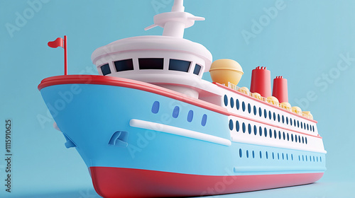 Majestic Cruise Ship in 3D with Luxurious Design and Calm Backdrop