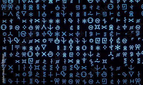Complex line of alien hieroglyphs symbols