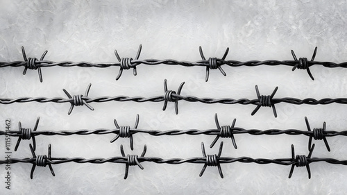 barbed wire fence Isolated white background . photo