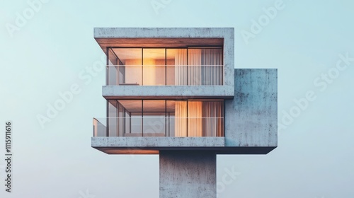 Modern Elevated Concrete House With Illuminated Interiors