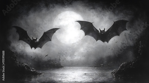 Flying bats illustrated vividly through intricate and creative pencil art photo