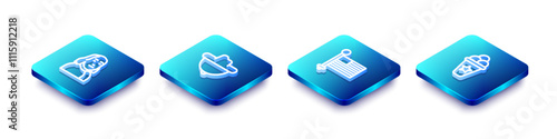 Set Isometric line Benjamin Franklin, Western cowboy hat, American flag and Ice cream waffle cone icon. Vector