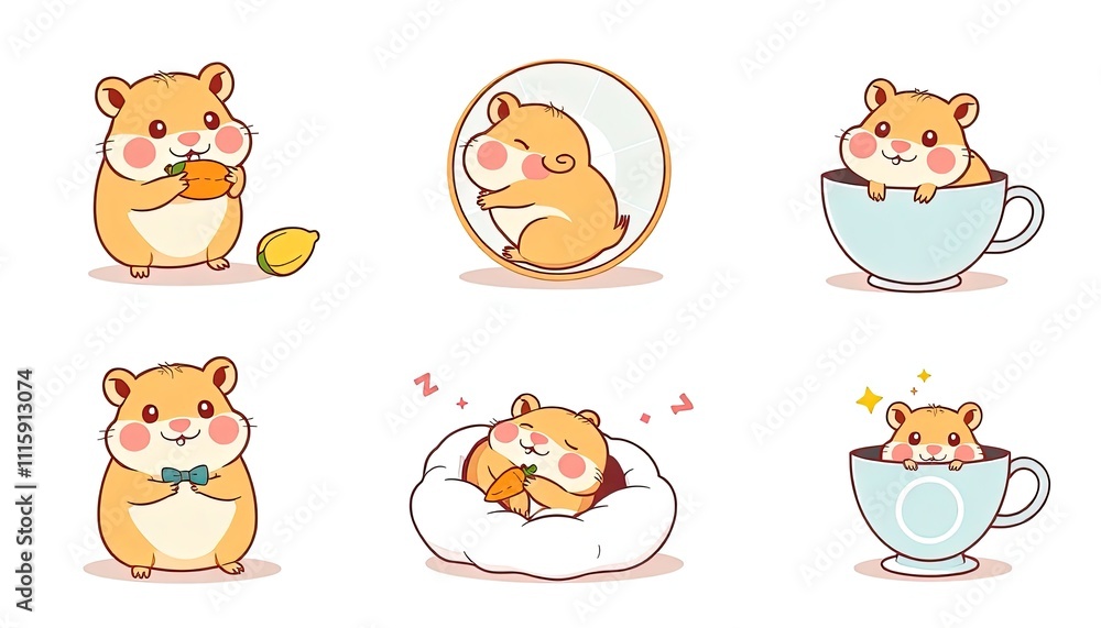 Obraz premium set of funny cartoon animals. hamsters charming collection features cute illustrated hamsters engaged in various activities, perfect for adding a playful touch to any design project.