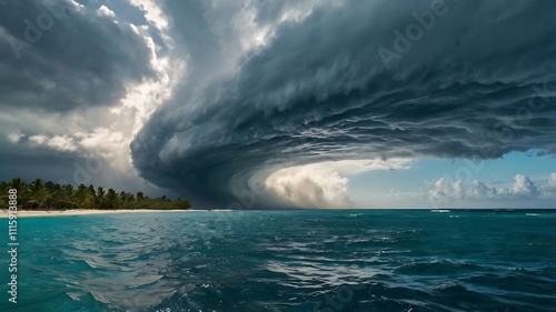 Dramatic Arcus Cloud Over Tropical Ocean Beach Scene photo