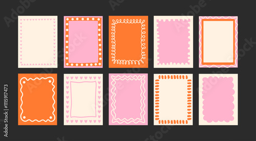 Abstract frames posters in minimalist style. Wall decor, trendy banners  in the cartoon style of Matisse.Linear drawings, decor of wallpaper, walls, print and postcards