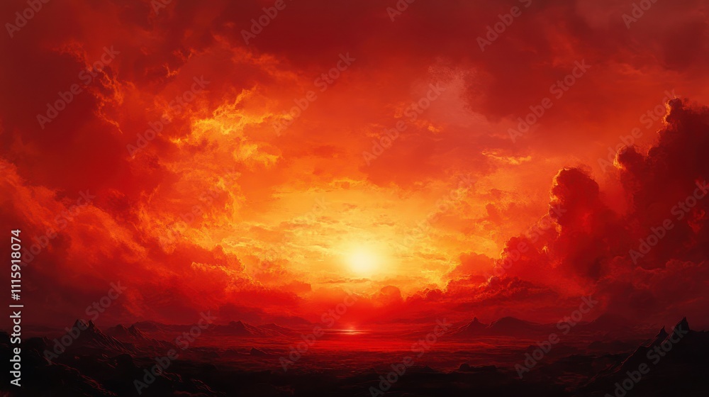 Naklejka premium Fiery Sunset Landscape