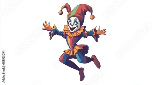 Dancing jester smiling 2D Logo on a white background photo