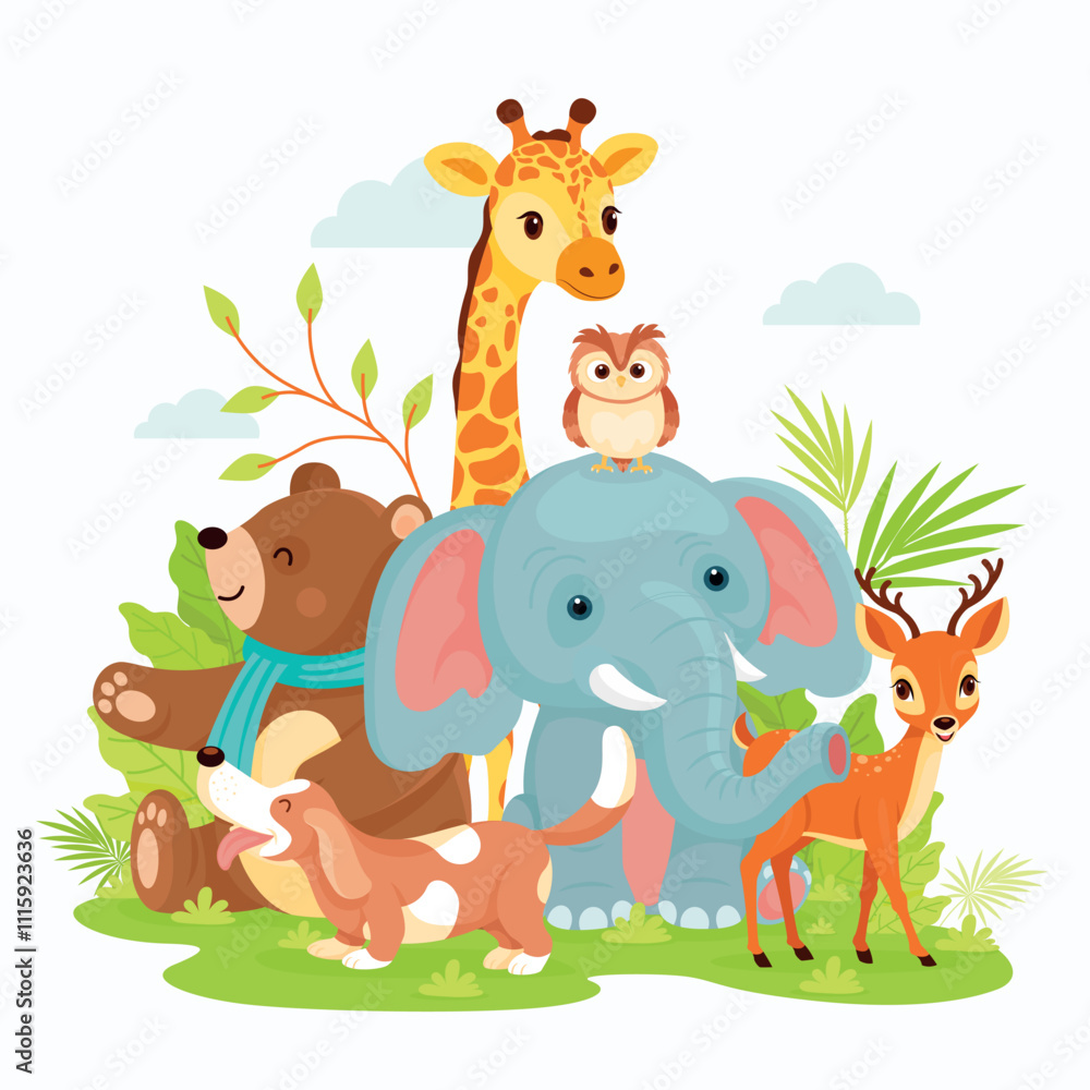 Naklejka premium Cute Animals Illustrations, Cute Zoo Illustrations