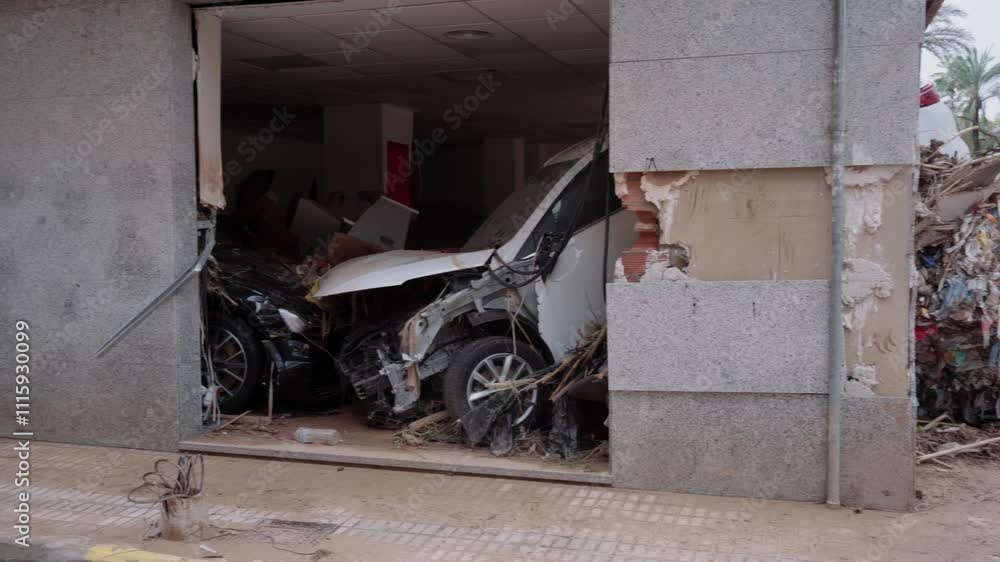 Broken car full of mud in Dana de Valencia