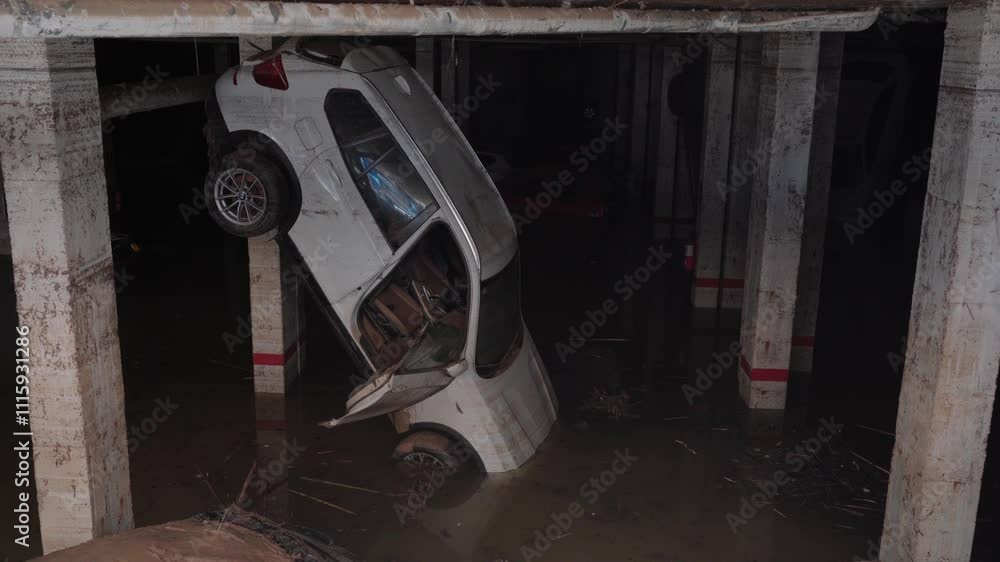 Car broken in flooded garage Dana de Valencia