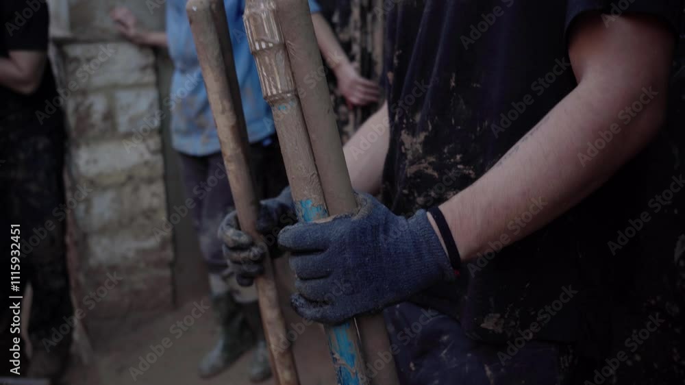 Man holding cleaning tools in the dana of Valencia