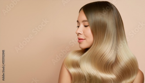 Beautiful woman model with long black silky shining hair for hair products advertising 
