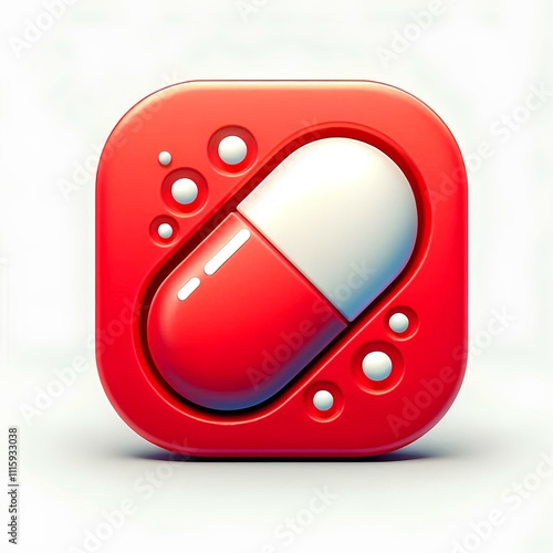 Red Cartoon Pills in 3D Style with Rounded Edges