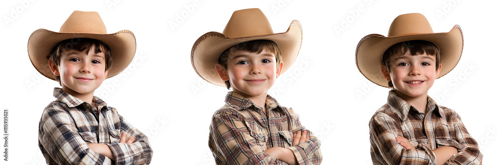 Set of child wearing a cowboy hat isolated on a transparent background Set of child wearing a cowboy hat isolated on a transparent background