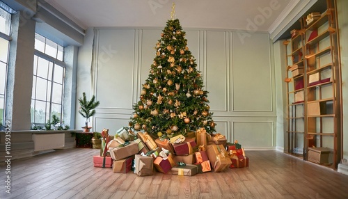 upside down christmas tree with presents on the ceiling
