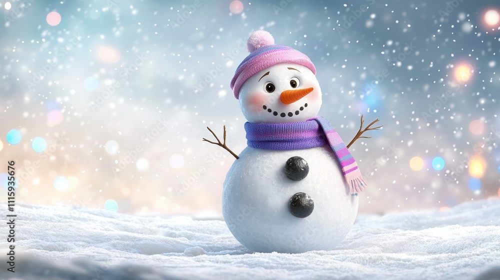 Fototapeta premium Cheerful snowman celebrating winter wonderland scene bright atmosphere