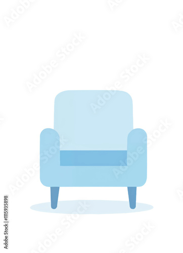 vector of a blue chair with a blue seat and arm chair casting a circular shadow on white background