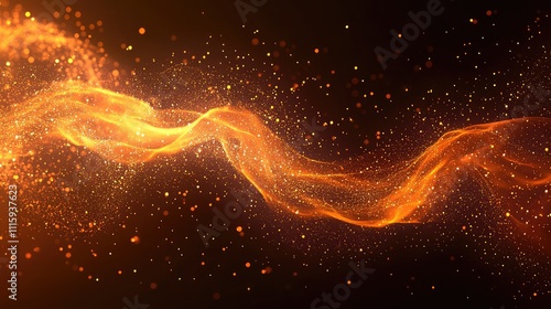 Glowing Orange Wave of Light with Sparkling Particles on Black Background