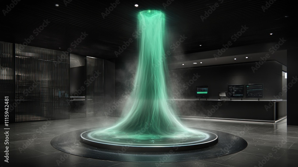 Obraz premium Enigmatic Teal Energy Vortex in a Modern Dark Interior