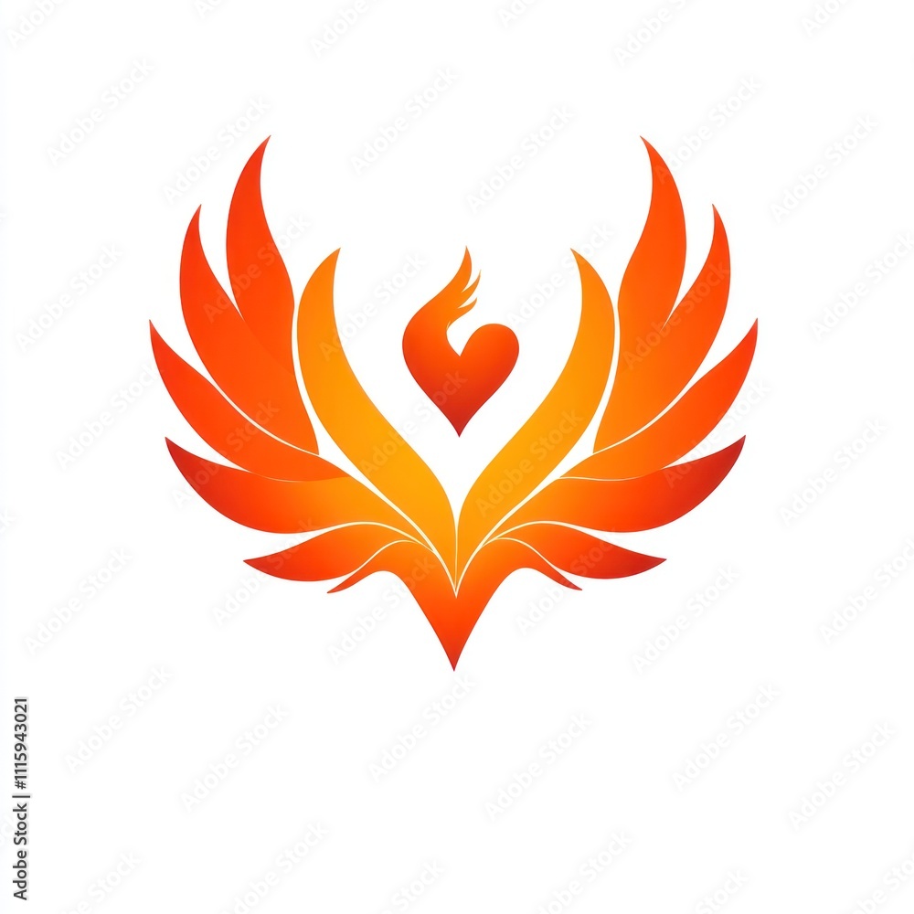 Fototapeta premium Fiery heart with wings, abstract logo design.