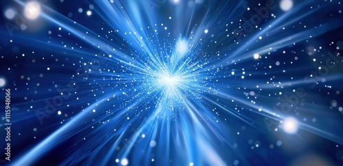 Abstract blue light burst with glowing particles in space photo