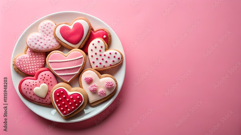homemade cookies in the shape of hearts on the plate and pink background for valentine homemade cookies in the shape of hearts on the plate and pink background for valentine