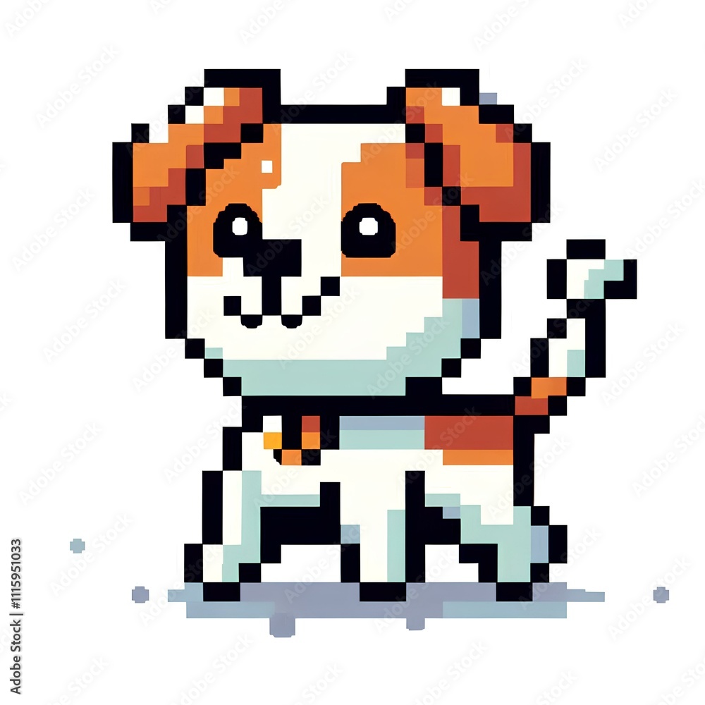 Fototapeta premium Cartoon Pixel Art Dog on White Background