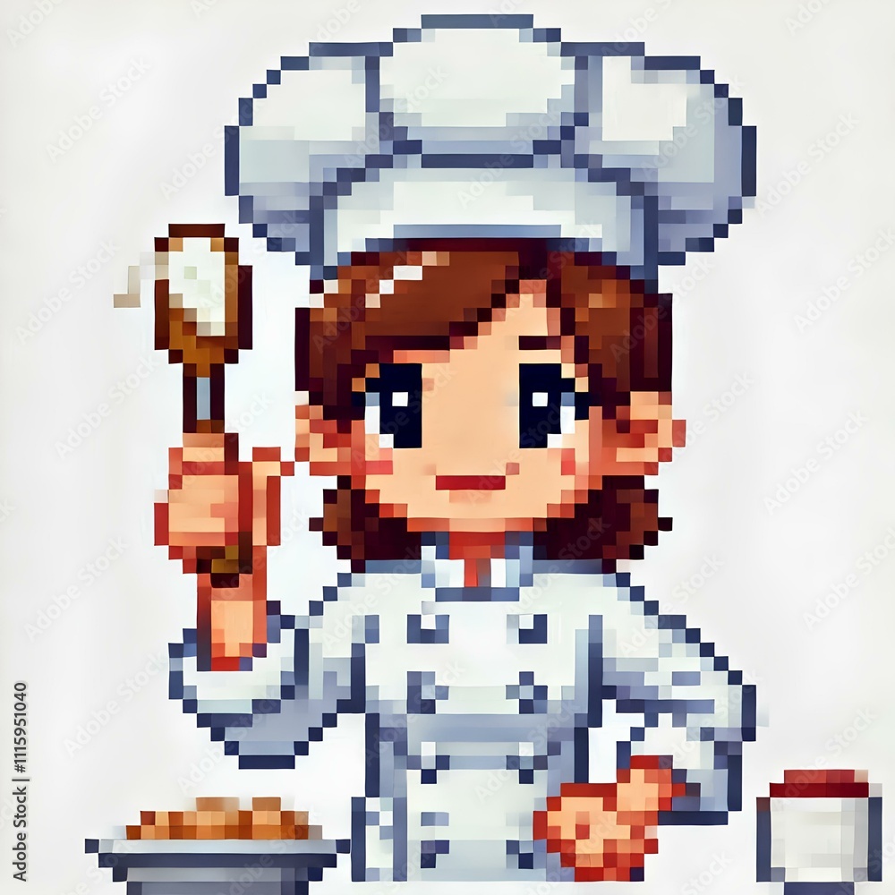 Fototapeta premium Cartoon Pixel Art Female Chef