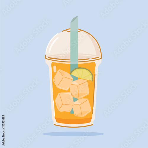 Iced Lemon Tea in a plastic cup with a straw. suitable for poster and web icon