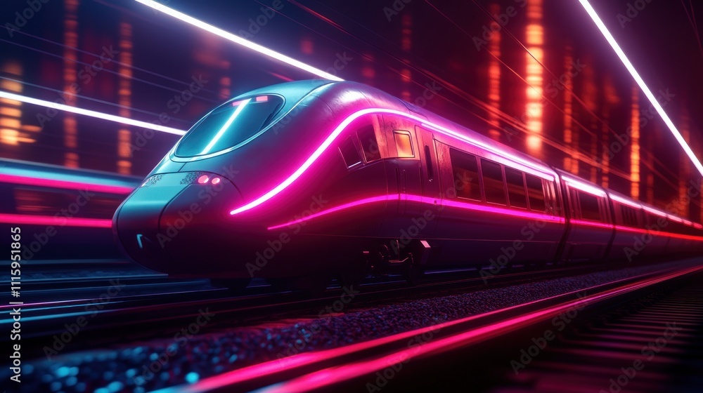 Futuristic High-Speed Train in Neon Cityscape Futuristic High-Speed Train in Neon Cityscape