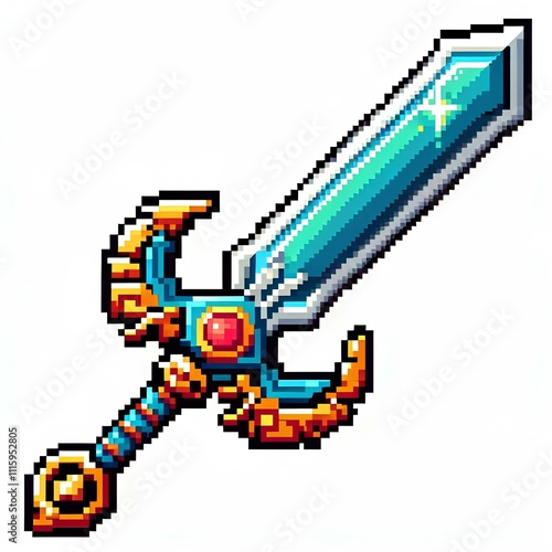 Isolated Sword in Pixel Art Design photo