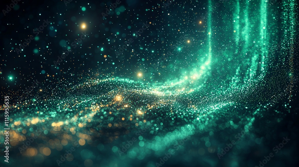 Obraz premium Enchanting Glowing Particles Flowing in a Dark Background Representing a Dreamy and Abstract Light Scene