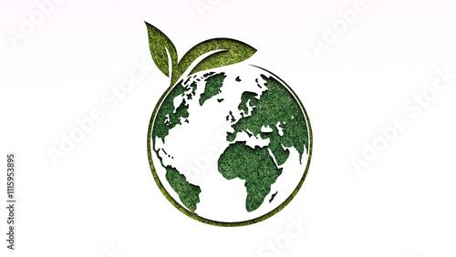 Green earth ecology 3d sign on white background. Eco green earth icon on white background for recycling, ecology, environment protect, renewable reuse promotion.