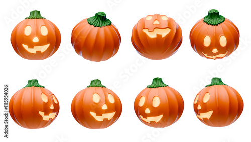 Pumpkin head illustration. 3d render. PNG with alpha in high resolution. Halloween set of pumpkin ilustrations.
