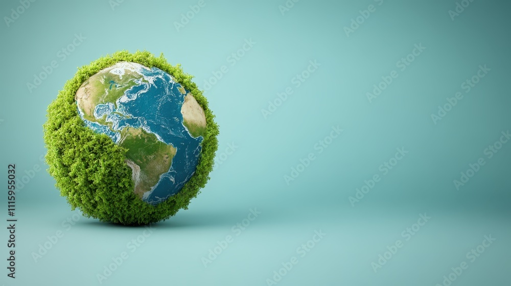 Fototapeta premium Earth globe surrounded by green foliage.