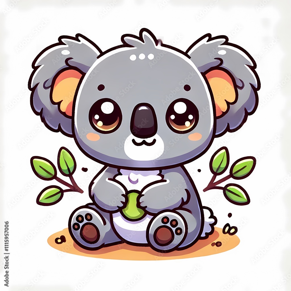 Fototapeta premium Chibi Koala Illustration in Flat Style on White Background